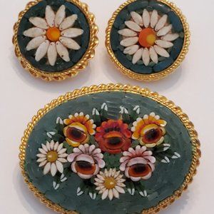 Vintage Micro Mosiac Brooch and Earrings